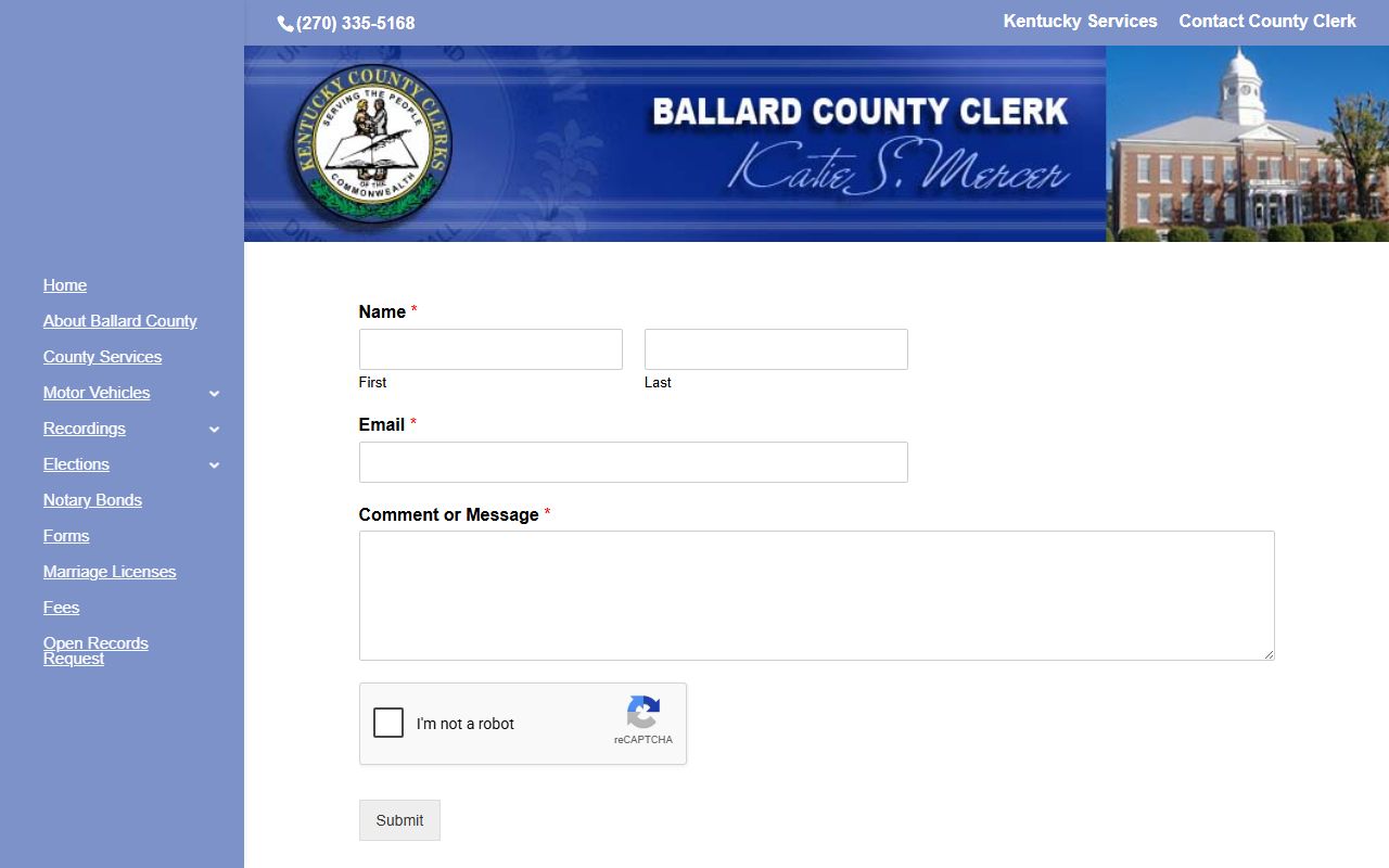 Ballard County clerk records contact page