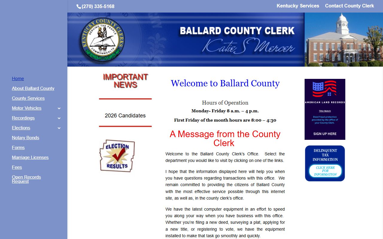 Ballard County clerk records homepage for county clerk services