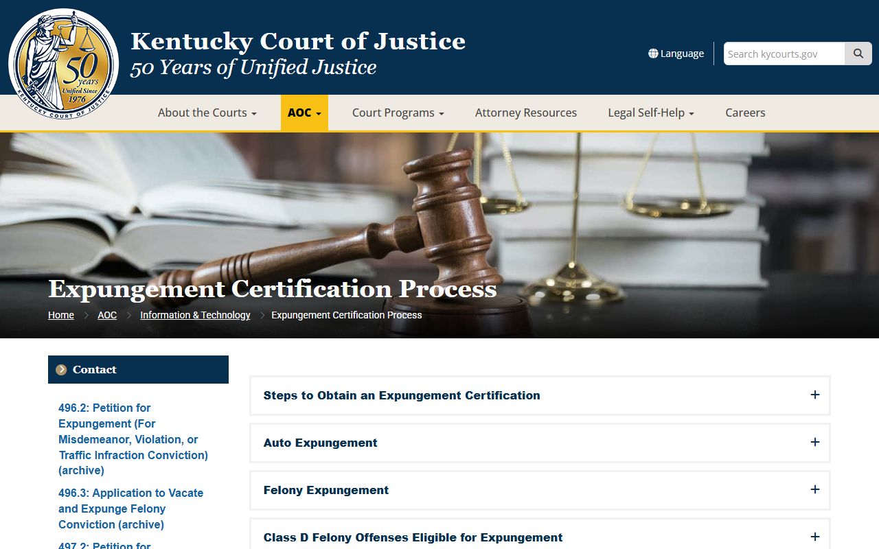 Ballard County court records Kentucky Court of Justice expungement access