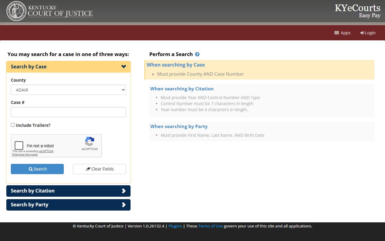 Ballard County court records Kentucky ePay case and citation search