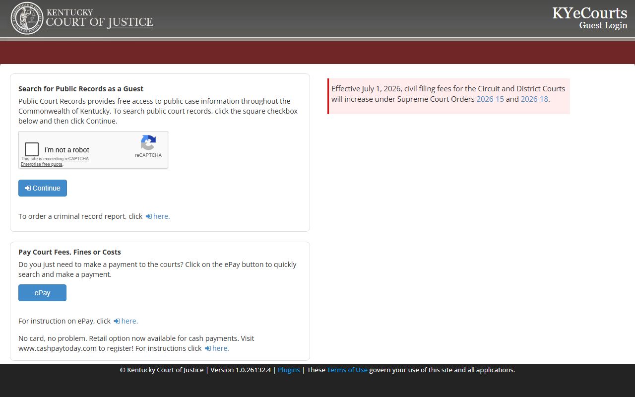 Ballard County court records KYeCourts guest public records login