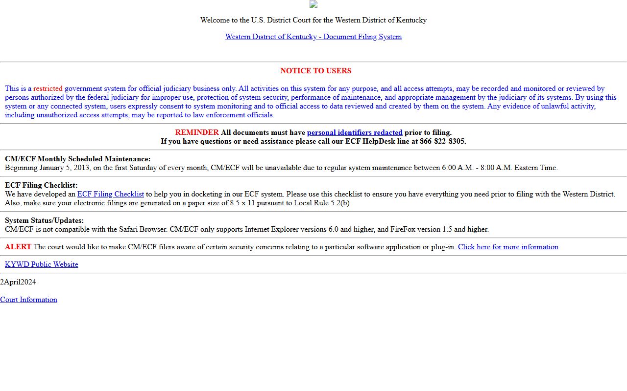 Ballard County Circuit Court records CM ECF federal filing source