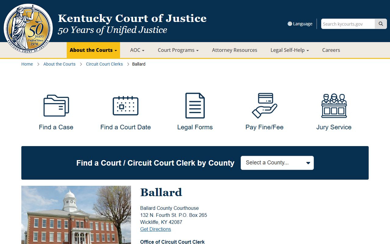 Ballard County court records Court of Justice county page