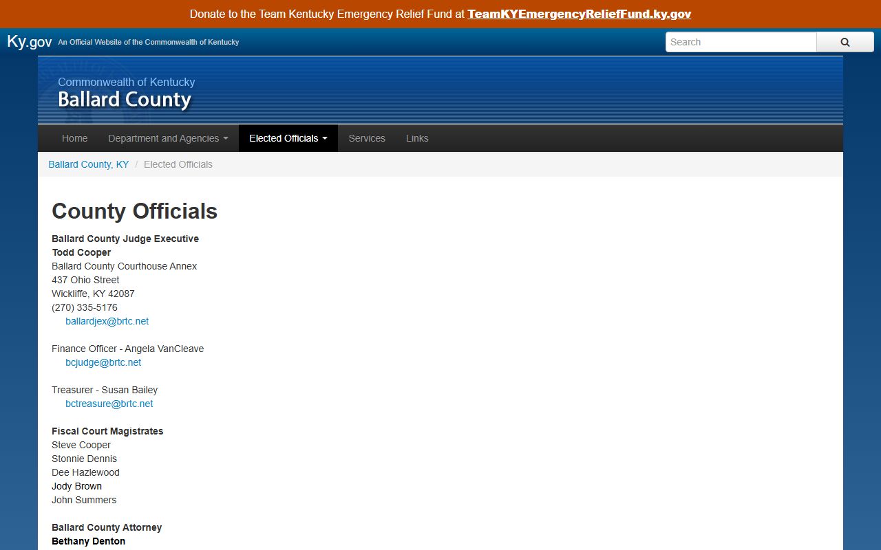Ballard County court records elected officials page