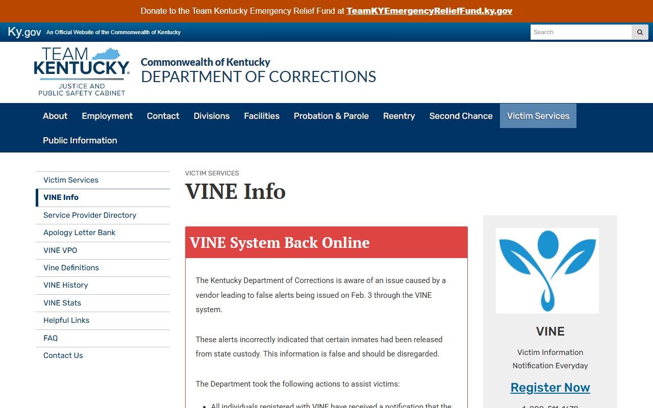 Ballard County inmate records Kentucky DOC VINE information