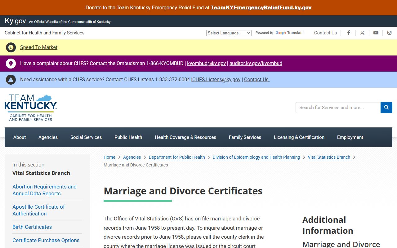 Ballard County marriage records and divorce records certificate coverage in Kentucky
