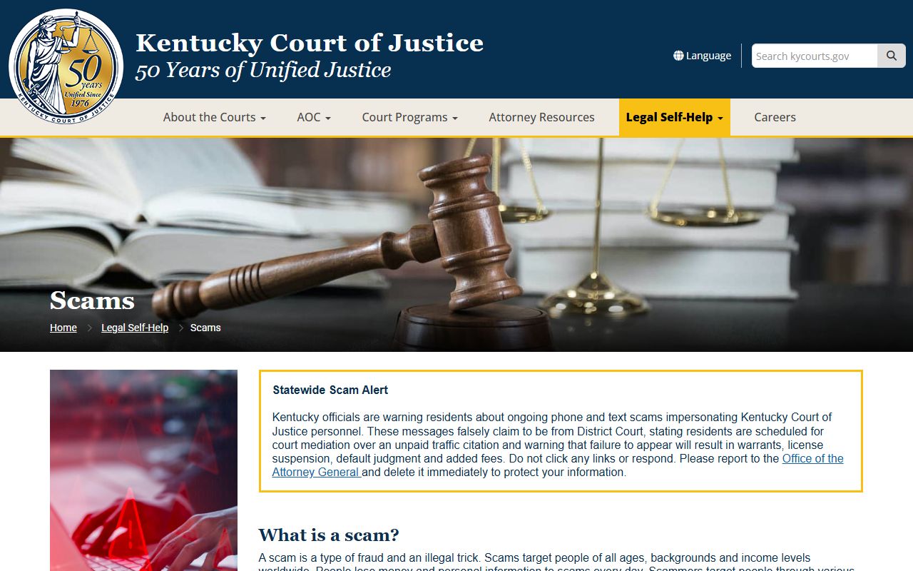 Ballard County warrant records Kentucky Court of Justice scam warning